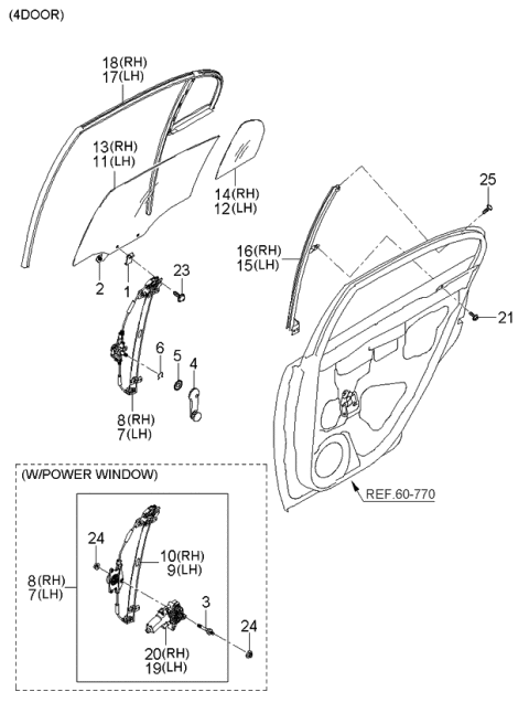 2006 Kia Rio Glass Assembly-Rear Door LH Diagram for 834171G010