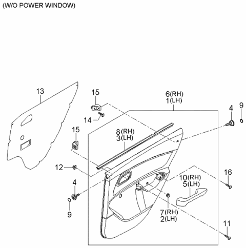 2005 Kia Rio Panel Complete-Rear Door Trim Diagram for 833011G0107A