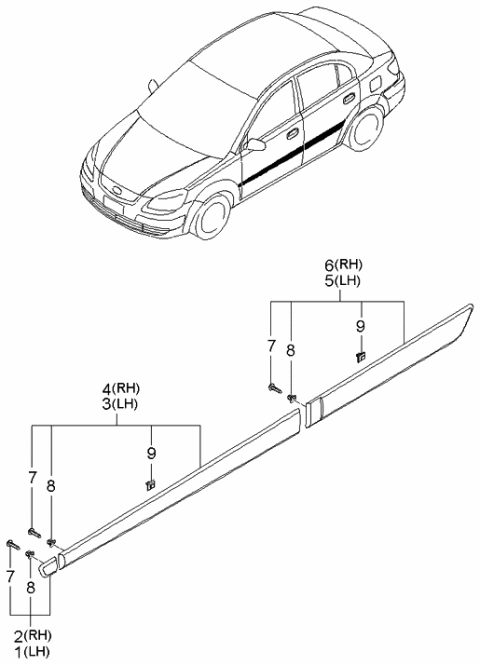 2006 Kia Rio Body Side Moulding Diagram