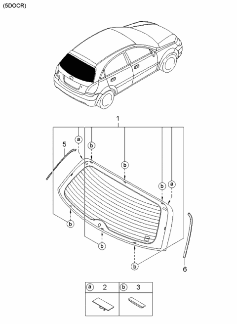 2005 Kia Rio Glass Assembly-Rear Window Diagram for 871101G220