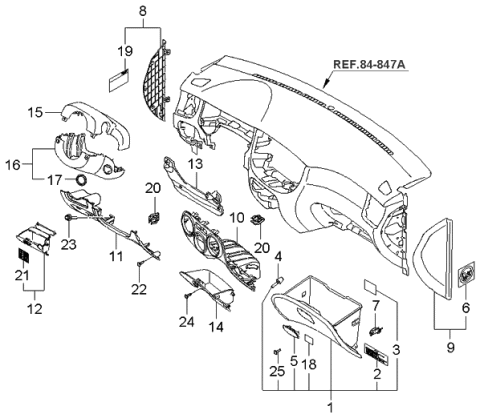 2005 Kia Rio Cover Assembly-Crash Pad Side Diagram for 847151G201XI