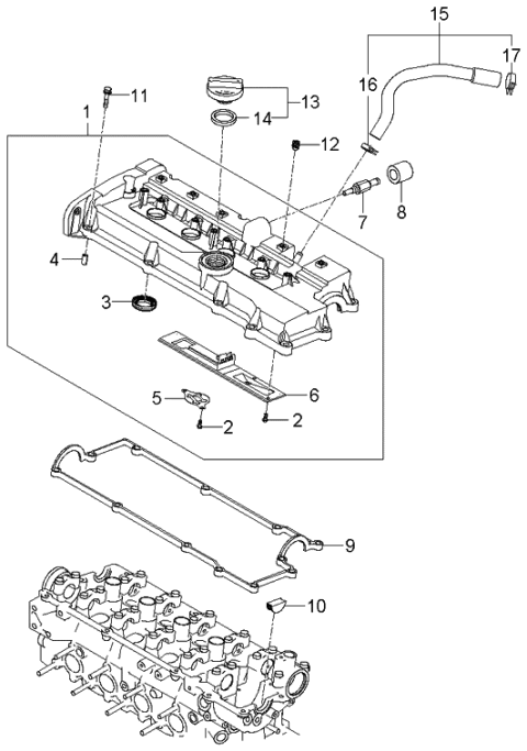 2005 Kia Rio Cylinder Head Cover Diagram for 2241026855