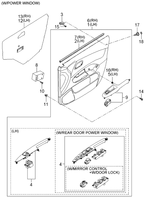 2005 Kia Rio Panel Complete-Front Door Trim Diagram for 823021G260T7