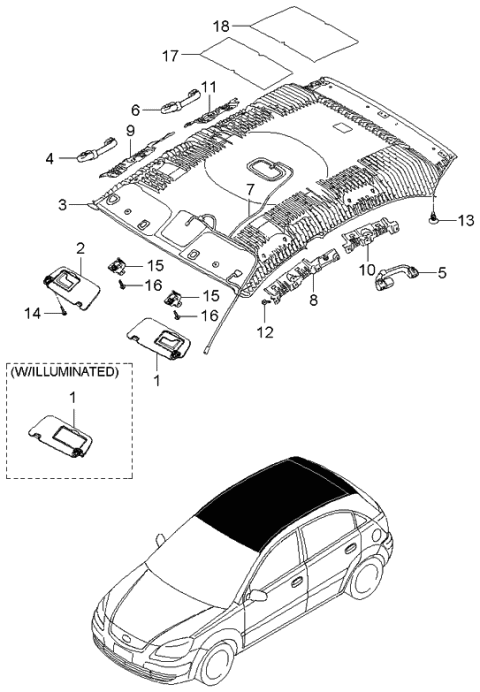 2005 Kia Rio Sunvisor Assembly Right Diagram for 852201G405LX