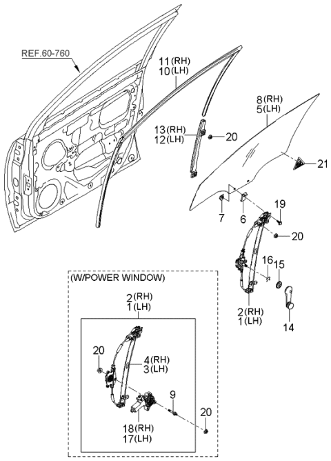 2005 Kia Rio Run-Front Door Window Glass Diagram for 825401G000