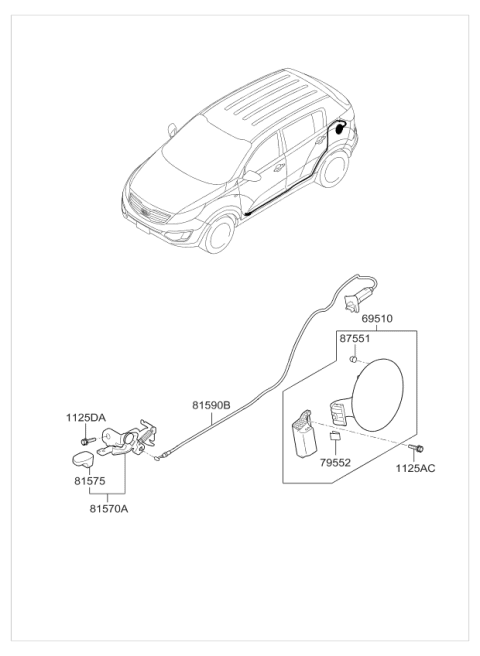 2015 Kia Sportage Catch & Cable Assembly-F Diagram for 815903W001