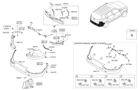 2015 Kia Sportage Rear Bumper Lower Cover Diagram for 866123W510