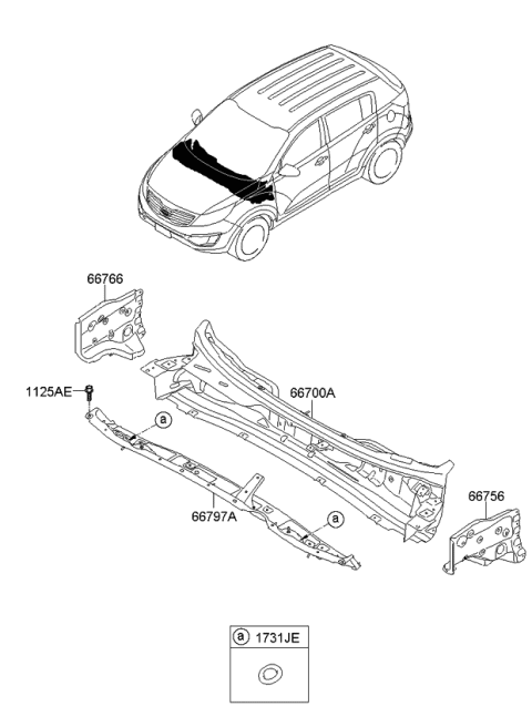 2015 Kia Sportage Cover Assembly-COWL UNDE Diagram for 667973W000