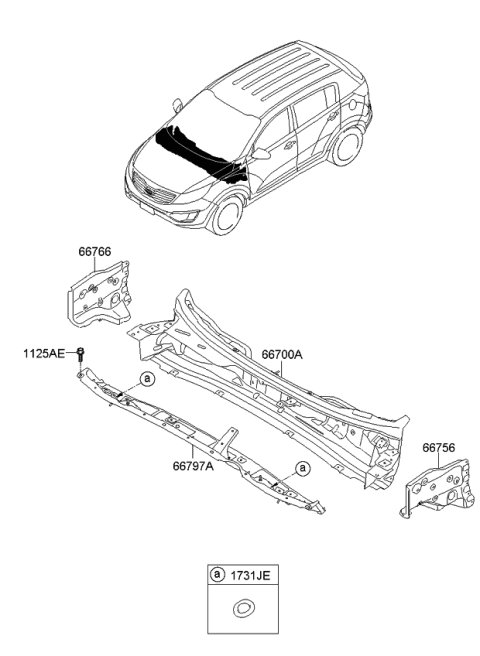 2015 Kia Sportage Panel-COWL Side Outer Diagram for 667273W000