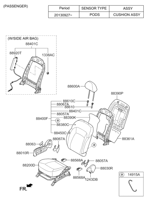 2014 Kia Sportage Front Seat Back Passenge Covering Diagram for 884603W302ATI