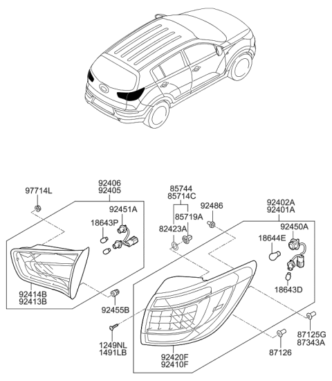 2015 Kia Sportage Rear Combination Holder & Wiring, Outside Diagram for 924803W520