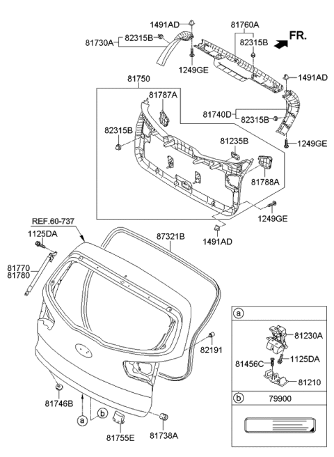 2014 Kia Sportage Cover-Tail Gate Rear Lamp Diagram for 817873W000WK