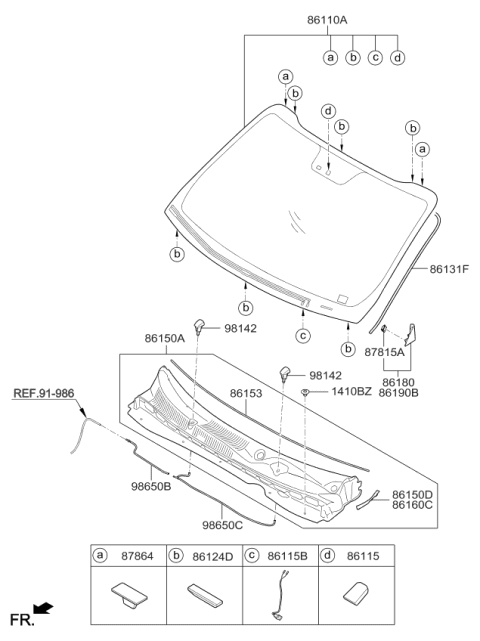 2014 Kia Sportage Windshield Glass Assembly Diagram for 861103W630