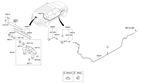 2014 Kia Sportage Rear Wiper Blade Assembly Diagram for 988503W100