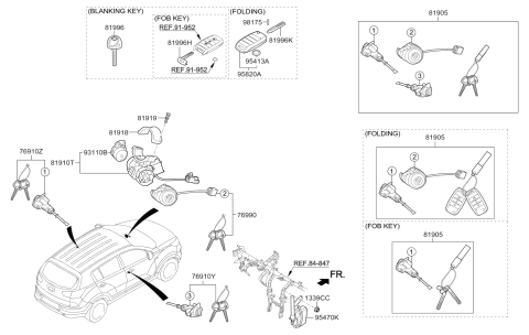 2015 Kia Sportage Lock Key & Cylinder Set Diagram for 819053W660