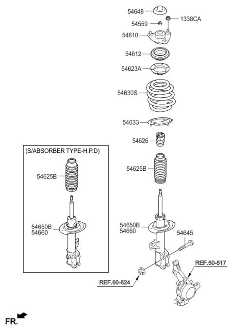 2014 Kia Sportage Front Strut Assembly Kit, Right Diagram for 546613W500