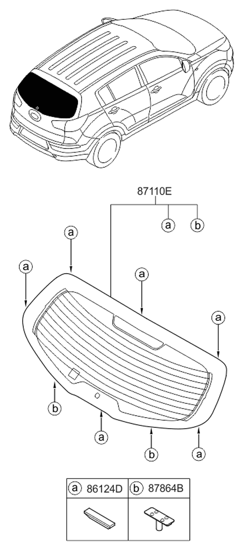 2014 Kia Sportage Rear Window Glass & Moulding Diagram