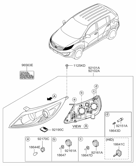 2014 Kia Sportage Passenger Side Headlight Assembly Diagram for 921023W510