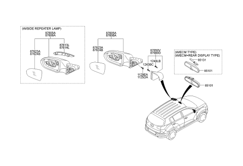 2014 Kia Sportage Outside Rear View Mirror Assembly, Left Diagram for 876103W575