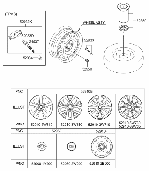 2015 Kia Sportage Clamp-Spare Tire Diagram for 628502E100