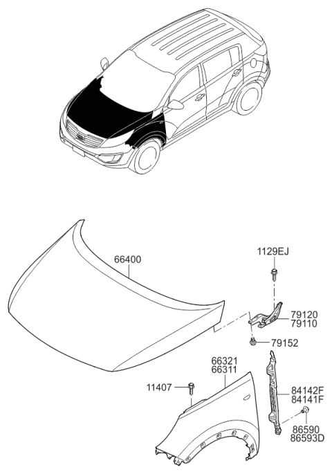 2014 Kia Sportage Panel Assembly-Hood Diagram for 664003W000