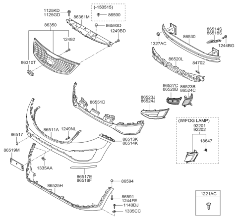 2015 Kia Sportage Front Bumper Cover Diagram for 865113W000