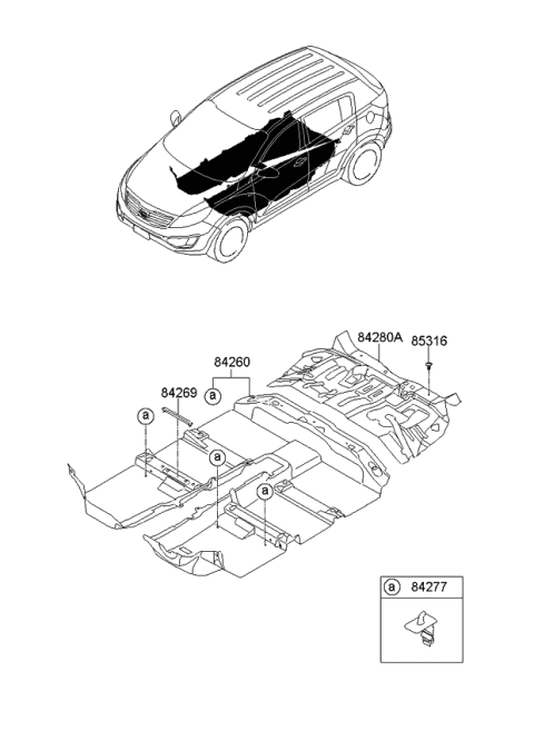 2015 Kia Sportage Carpet Assembly-Rear Floor Diagram for 842803W001GAH