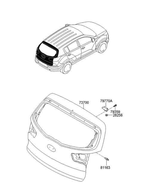 2015 Kia Sportage Panel Assembly-Tail Gate Diagram for 737003W010