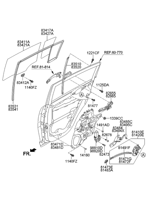 2015 Kia Sportage Rear Door Window Regulator & Glass Diagram