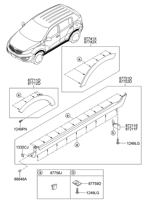 2014 Kia Sportage MOULDING Assembly-Side S Diagram for 877523W500