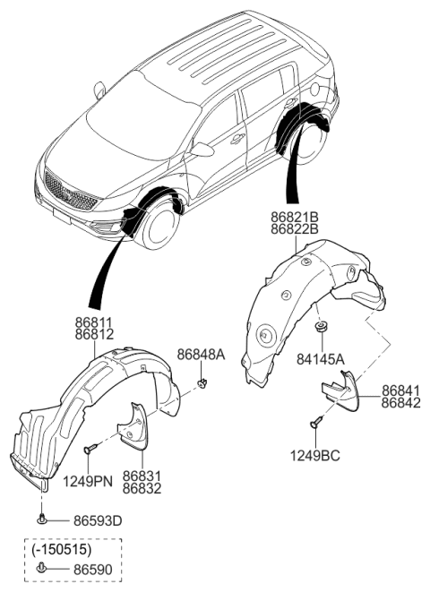 2015 Kia Sportage Guard Assembly-Rear Wheel Diagram for 868413W050