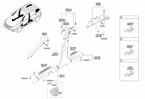 2014 Kia Sportage Trim Assembly-Rear Pillar Diagram for 858603W110ED