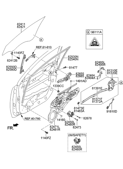 2015 Kia Sportage Front Door Window Regulator & Glass Diagram