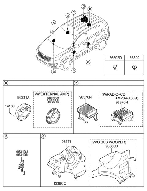 2014 Kia Sportage Door Pillar Speaker Assembly Diagram for 963303W000