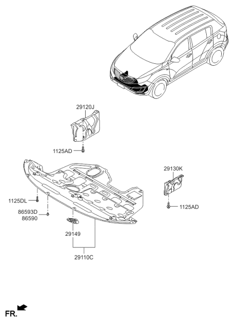 2015 Kia Sportage Panel Assembly-Under Cover Diagram for 291103W510