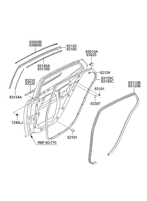 2012 Kia Optima Hybrid WEATHERSTRIP Assembly-Rear Door Upper Diagram for 831502T000