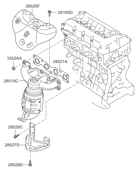 2012 Kia Optima Hybrid Exhaust Manifold Catalytic Assembly Diagram for 285102G160