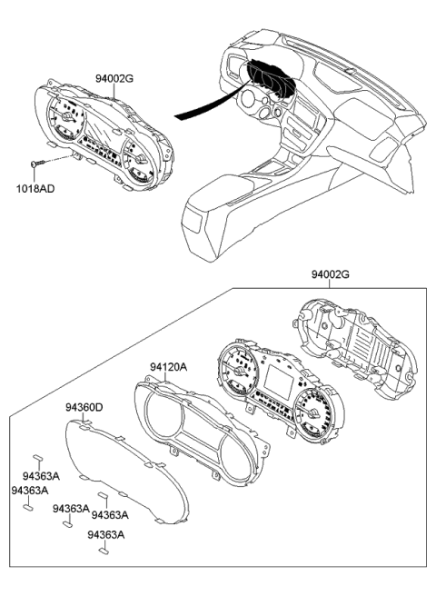 2012 Kia Optima Hybrid Cluster Assembly-Instrument Diagram for 940114U011