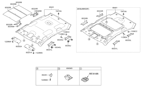 2011 Kia Optima Hybrid Sunvisor & Head Lining Diagram