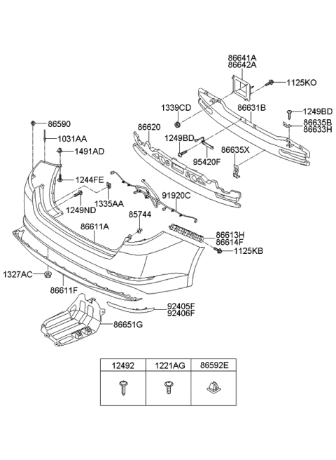 2013 Kia Optima Hybrid Stay-Rear Bumper LH Diagram for 866412T000