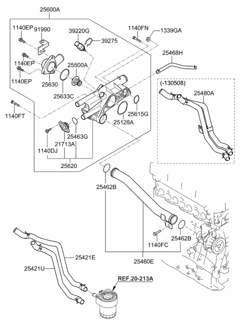 2011 Kia Optima Hybrid Pipe & O-Ring Assembly-Water Diagram for 254602G800