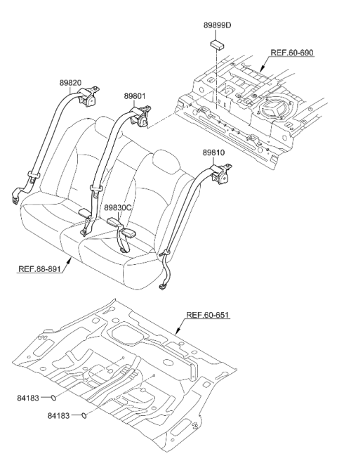 2012 Kia Optima Hybrid Rear Seat Belt Assembly Right Diagram for 898202T510UP