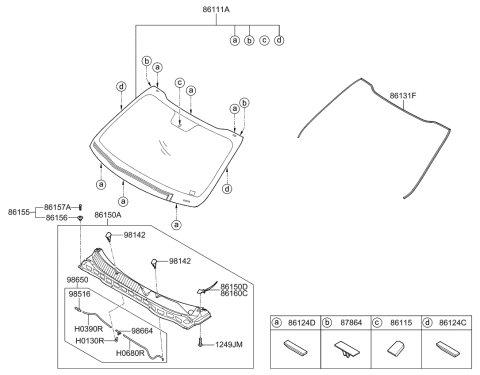 2011 Kia Optima Hybrid Windshield Glass Diagram