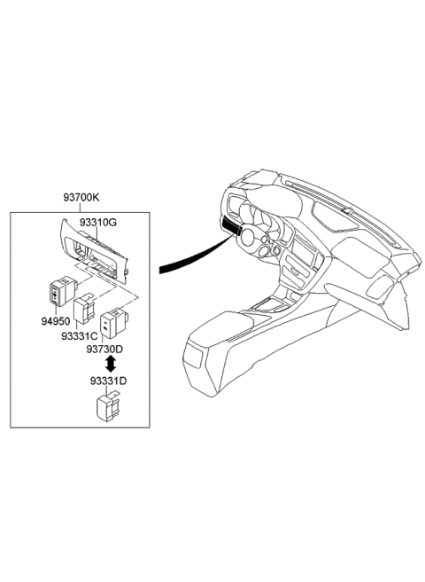 2011 Kia Optima Hybrid Switch Assembly-Crash Pad Lower LH Diagram for 933004C000VA