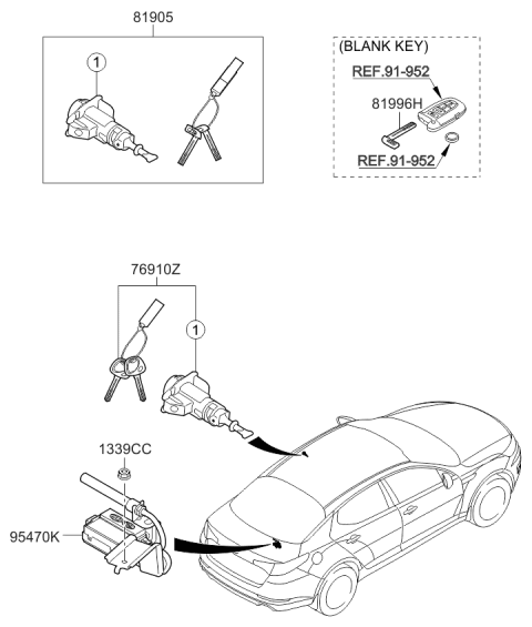 2011 Kia Optima Hybrid Key & Cylinder Set Diagram