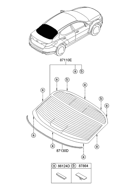 2013 Kia Optima Hybrid Rear Window Glass & Moulding Diagram