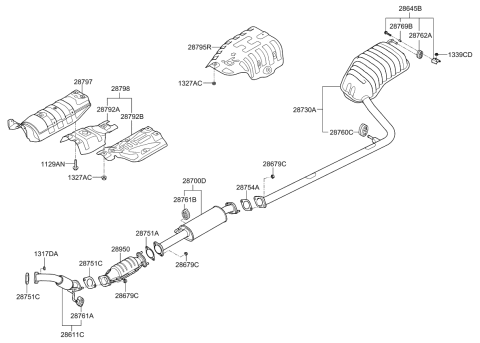 2011 Kia Optima Hybrid Center Muffler Assembly Diagram for 286504U120