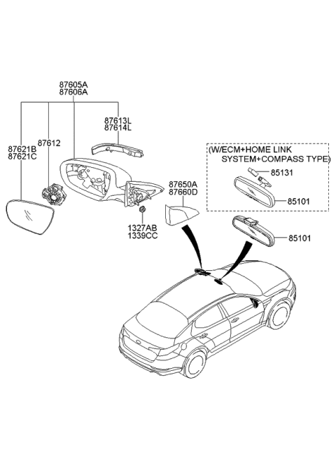 2012 Kia Optima Hybrid Mirror-Outside Rear View Diagram