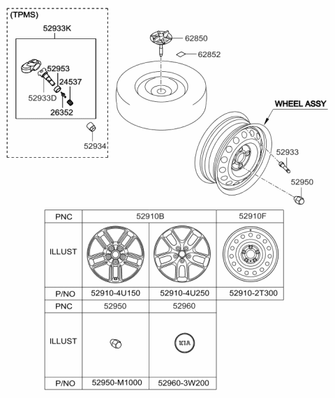 2013 Kia Optima Hybrid Wheel Assembly-Aluminum Diagram for 529104U150