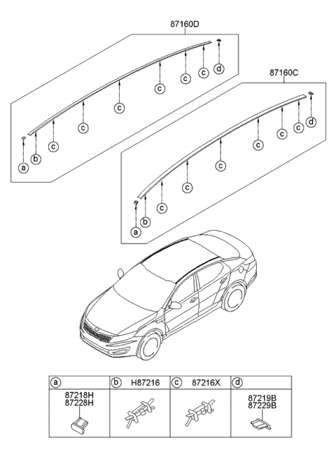 2011 Kia Optima Hybrid Front E/PIECE-Roof MOULDING Diagram for 872182T000